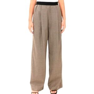 NWT Thakoon Smocked Waist Wide Leg Trousers Sz 4 Brwn Houndstooth ACADEMIA Siren